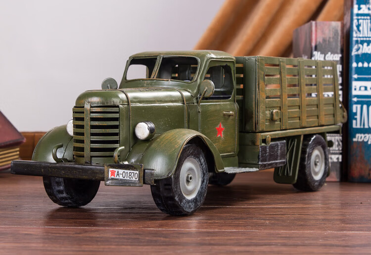 中国老式解放卡车模型 复古铁皮仿真 家居橱窗道具军车摆件 迷彩解放