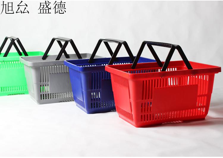 超市购物篮超市购物篮拉杆带轮便利店手提篮筐商储物塑料篮子大号买菜