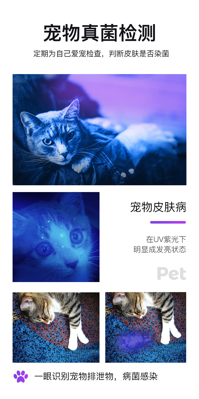 伍氏灯猫癣灯伍德氏灯紫外线猫藓灯宠物照猫尿灯紫光灯手电筒真菌检测