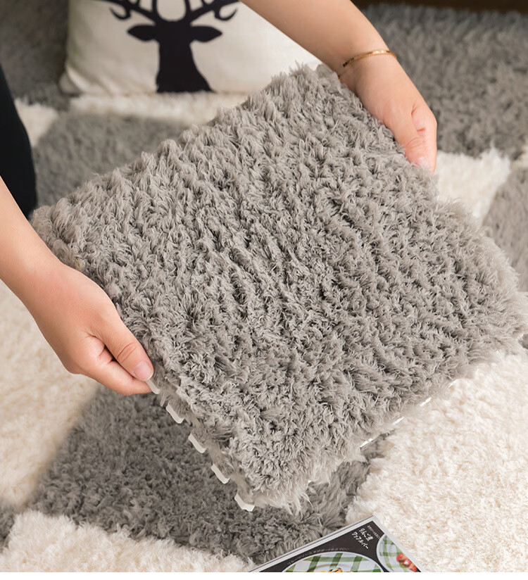 梓归 长毛绒地毯卧室ins风少女房间床边地毯大面积满铺方块拼接加厚