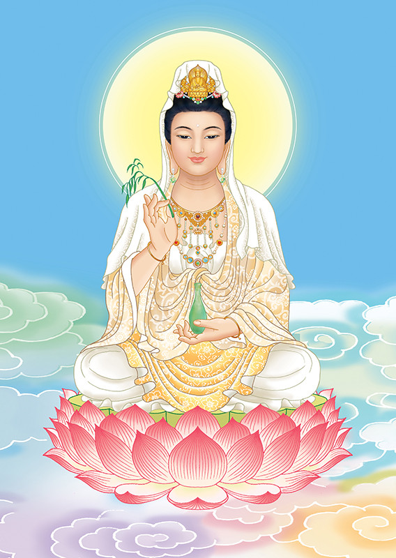普单 南海观音菩萨画像挂画观音画像佛堂供奉挂画 观世音菩萨佛像丝绸