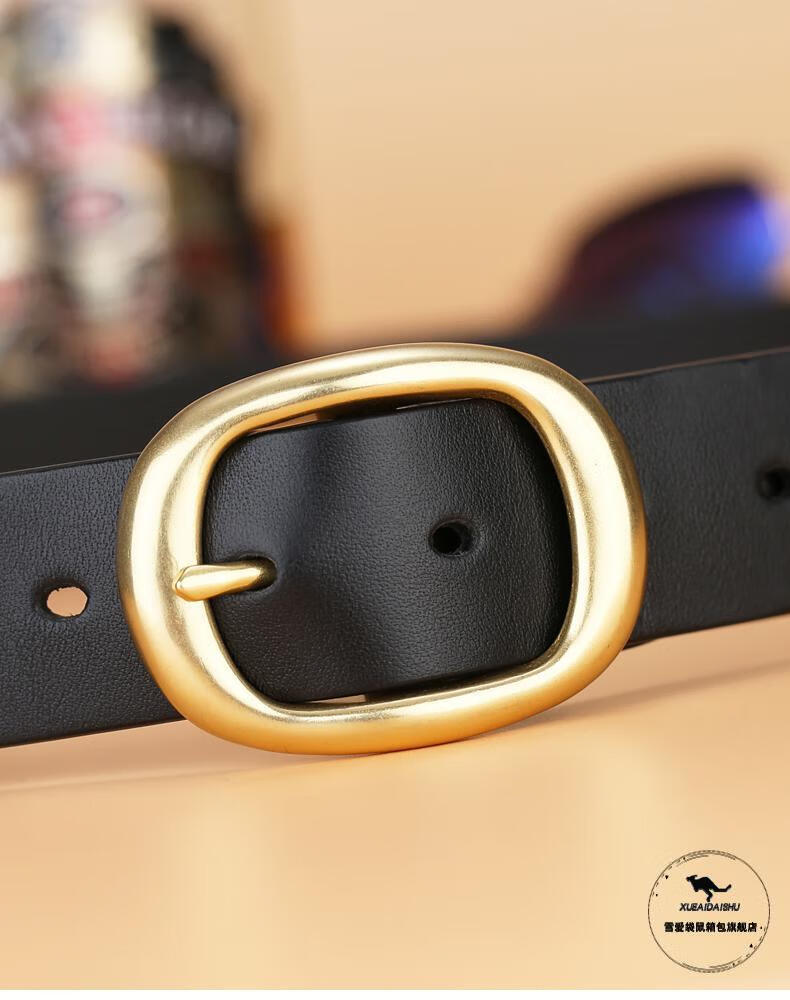 雪爱袋鼠女士皮带真皮简约百搭韩版头层纯牛皮腰带铜针扣牛仔潮时尚
