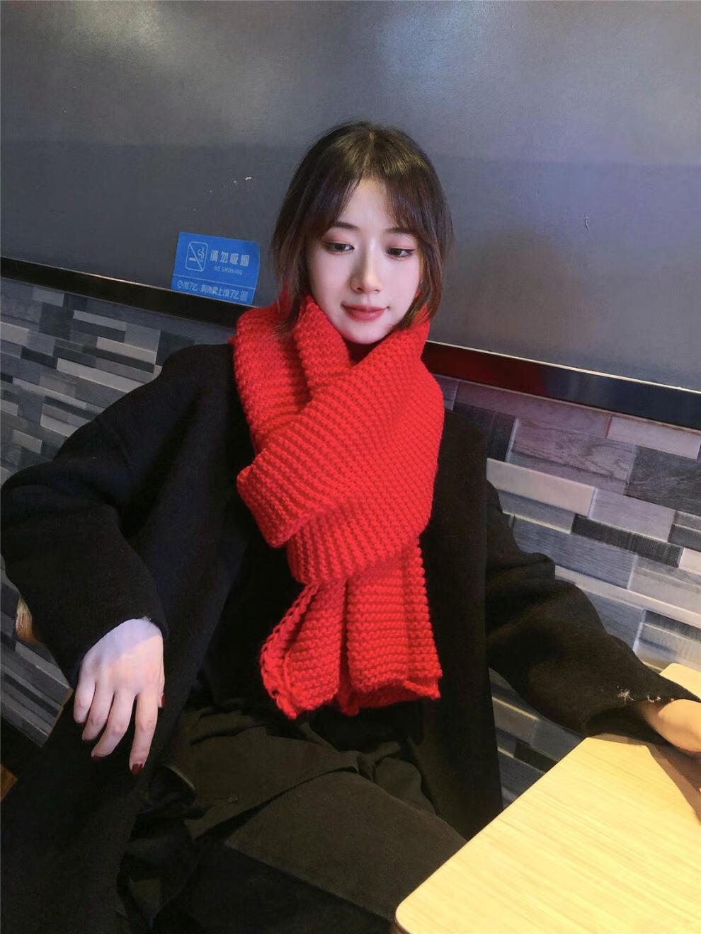 喻小熊围巾毛线编织成品围巾女冬韩版季学生百搭潮可爱少女粗针织毛线