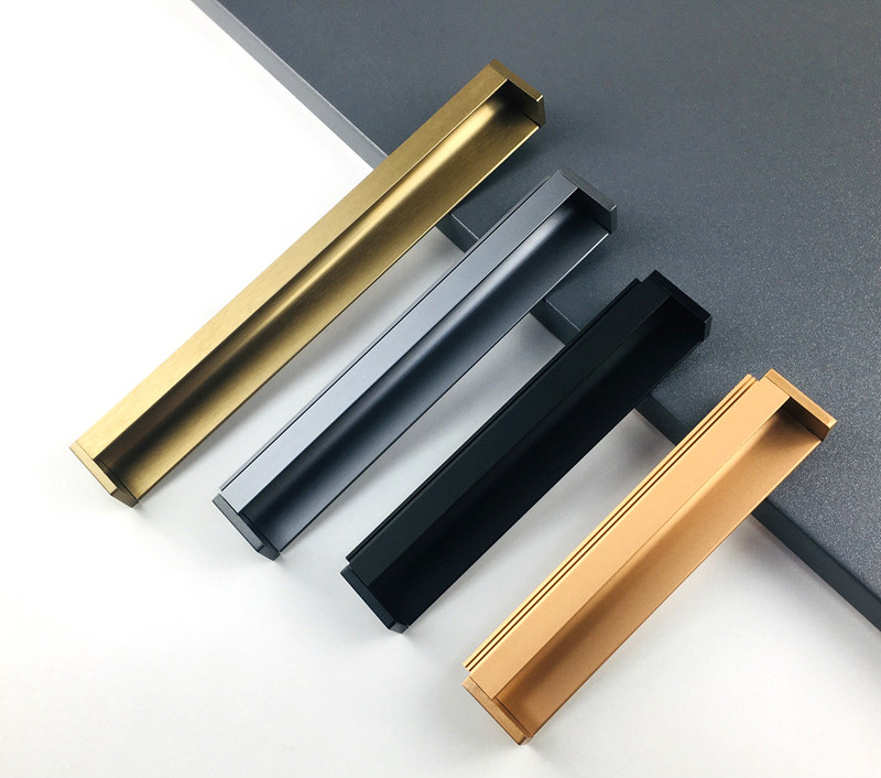 定制黑色1米超长暗装g型拉手内嵌入式隐形暗藏衣柜门橱柜抽屉金色把手