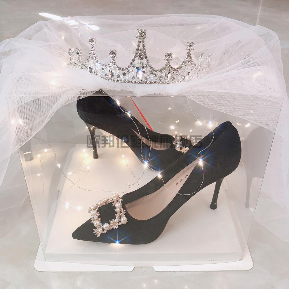 女生十八岁成人礼高跟鞋新款学生高跟鞋性感十八岁公主珍珠鞋女细跟