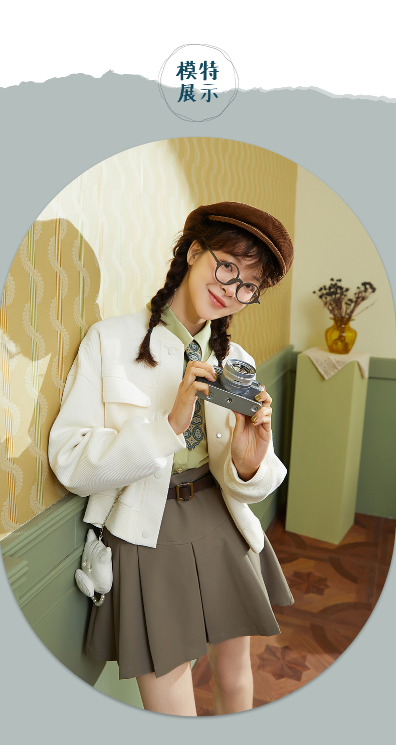 紫涵短款针织夹克女2022秋季新款小众大口袋猫咪上衣外套 牛油果绿 m