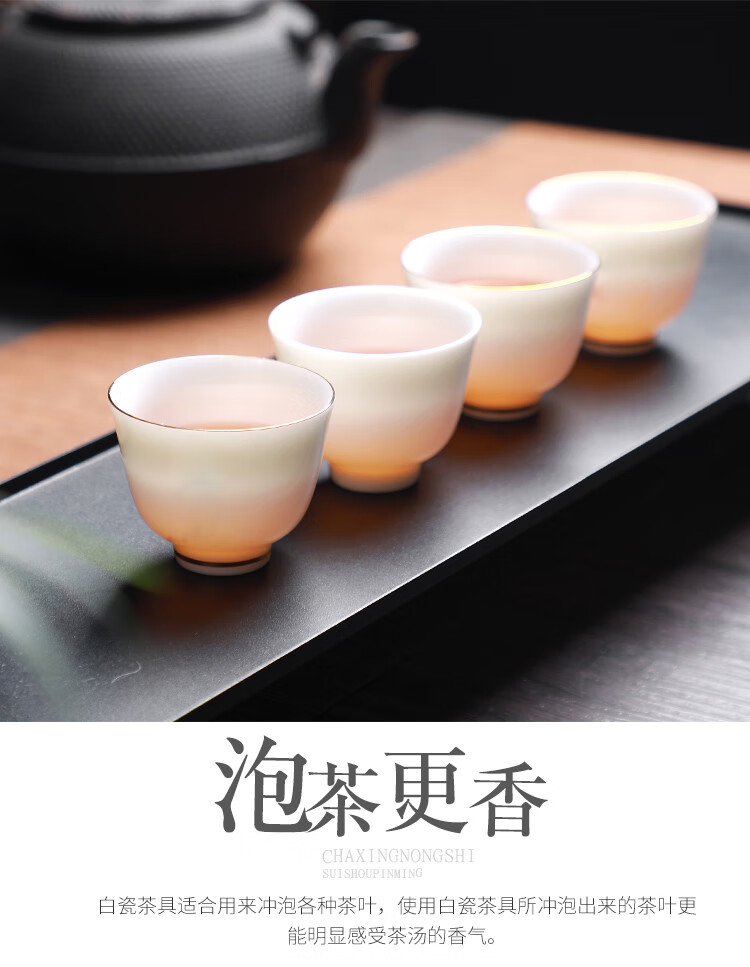 德化白瓷茶杯羊脂玉品茗杯陶瓷单杯主人杯功夫茶具小茶盏家用酒杯玉瓷