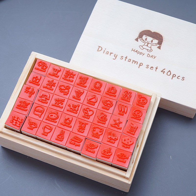 ins风印章按压式木质可爱手帐日记装饰小印章带收纳盒学生印泥兔子带