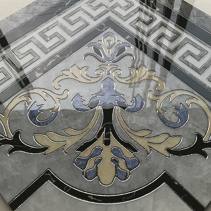 过道拼花瓷砖 镀银拼图地砖 走廊地心地毯砖 灰白地花砖 可无限拼 1.