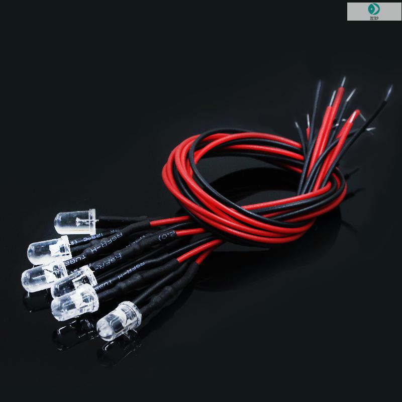 10个带线led灯珠5mm发光二管3v12v玩具车指示灯diy建筑模型直径5mm带