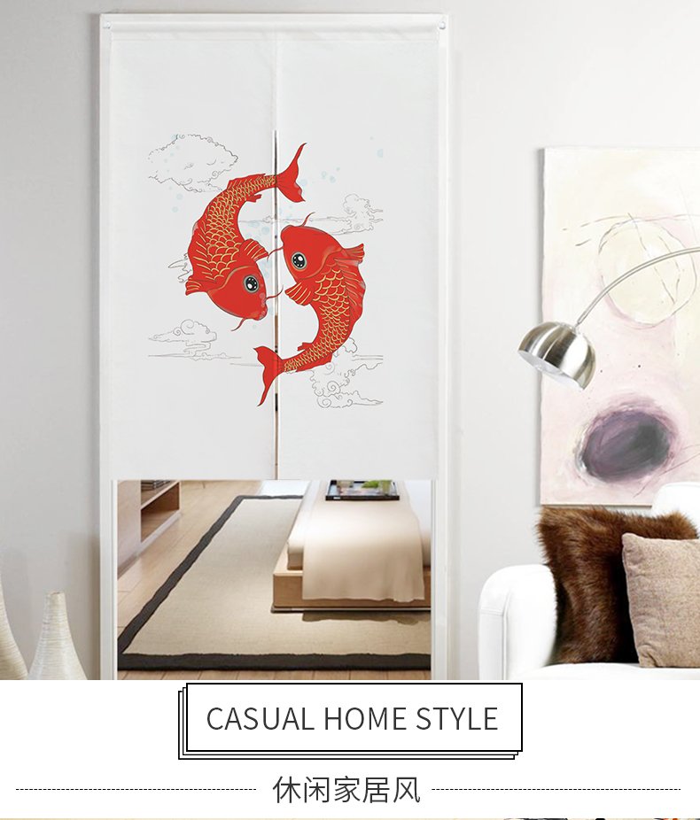 蜜云森中国风水门帘九鱼图棉麻布帘挂帘隔断客厅玄关卧室厨房厕所卫生