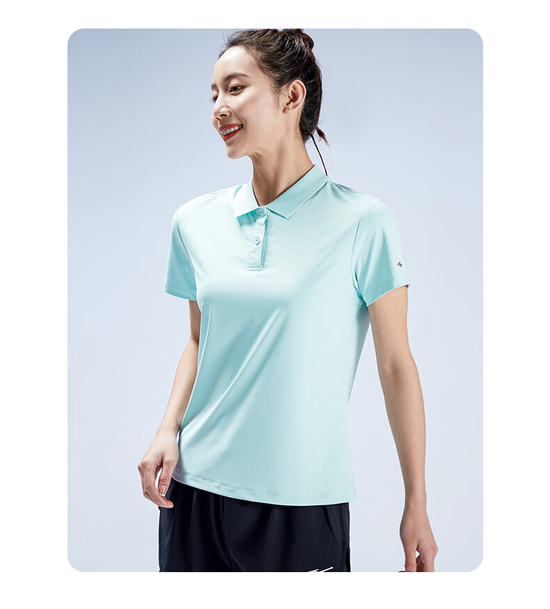 鸿星尔克t恤女polo翻领弹性速干夏季运动短袖运动衫52222292160正白