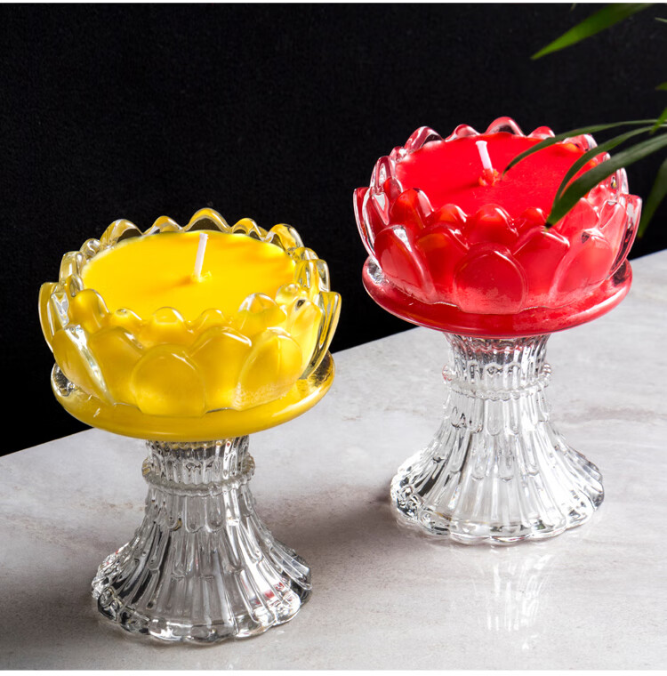 雅迎酥油灯蜡烛供佛供佛灯家用玻璃莲花灯座高脚佛前供灯无烟无味室内