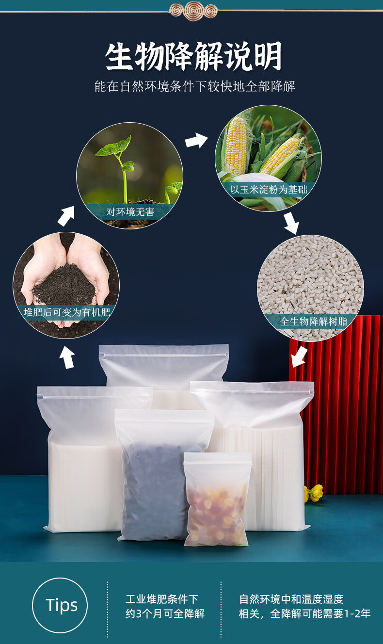 可降解自封袋环保塑料袋子食品包装袋全降解密封袋贴骨封口可定制白色