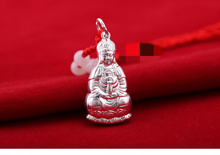 银观音吊坠男士款银观音牌宝宝红绳项坠平安首饰01款双面小号红绳不含