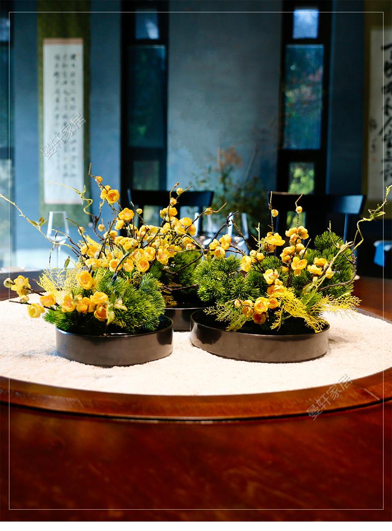 新中式酒店圆桌转盘仿真花餐桌花摆花中间摆件摆设大餐厅f款餐桌花