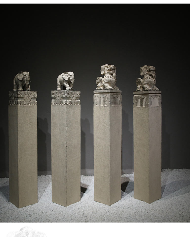 新中式复古仿石柱玄关走廊落地摆设酒店会所装饰品栓马柱摆件貔貅款