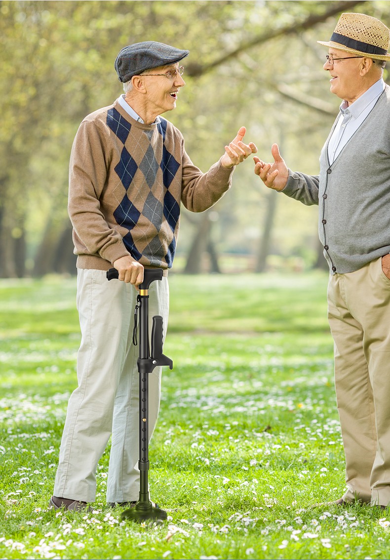 德国老人拐杖四脚伸缩手杖老年人扙铝合金轻便多功能灯防滑拐棍报警