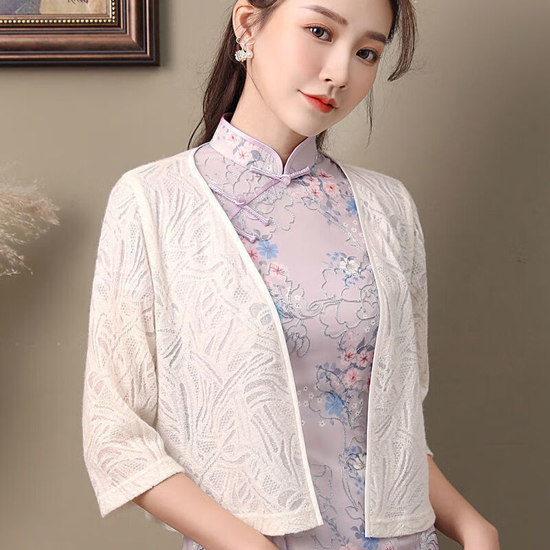 新品旗袍披肩旗袍外套披肩女外搭洋气2022春夏新款时尚蕾丝开衫配旗袍