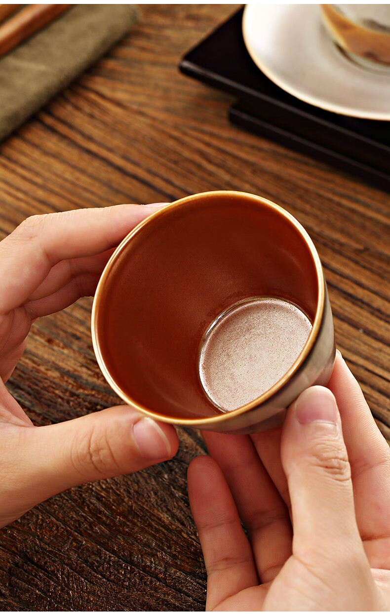 专用单茶品茗陶瓷功夫茶具茶盏茶碗 景德镇柴烧 墨韵 大碗杯【图片