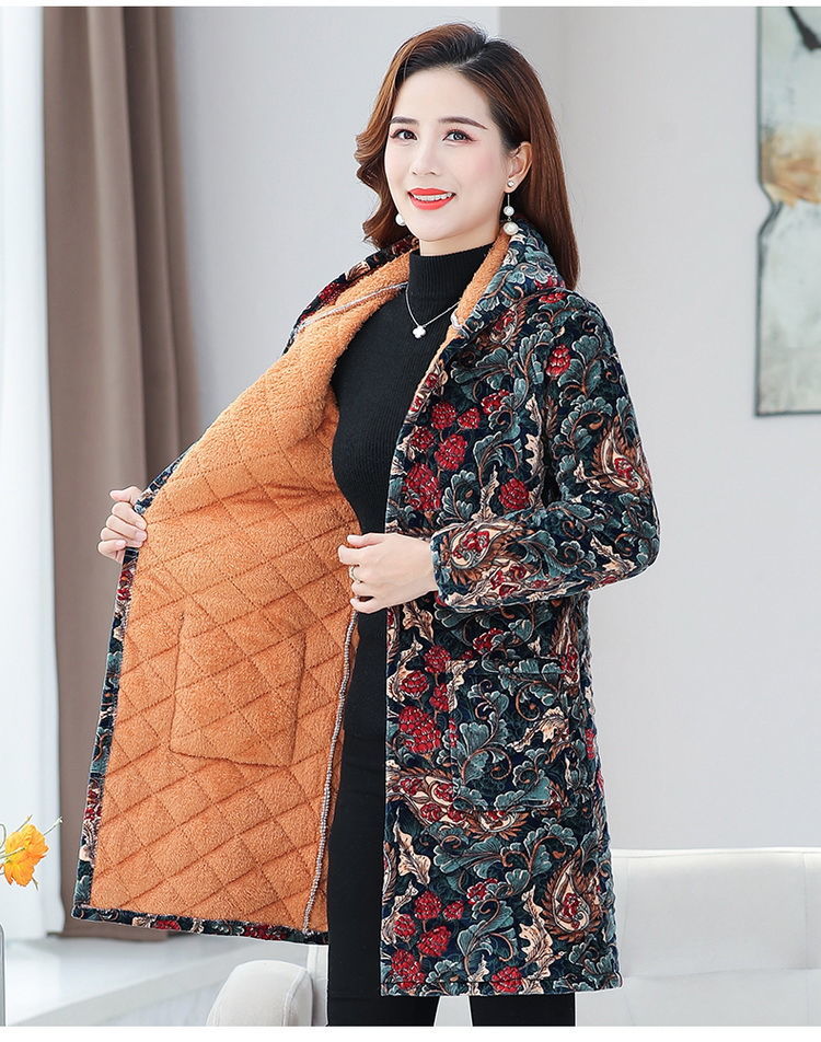 新款冬季女士棉服2021妈妈秋冬装棉衣女加绒保暖棉服中长款碎花棉袄