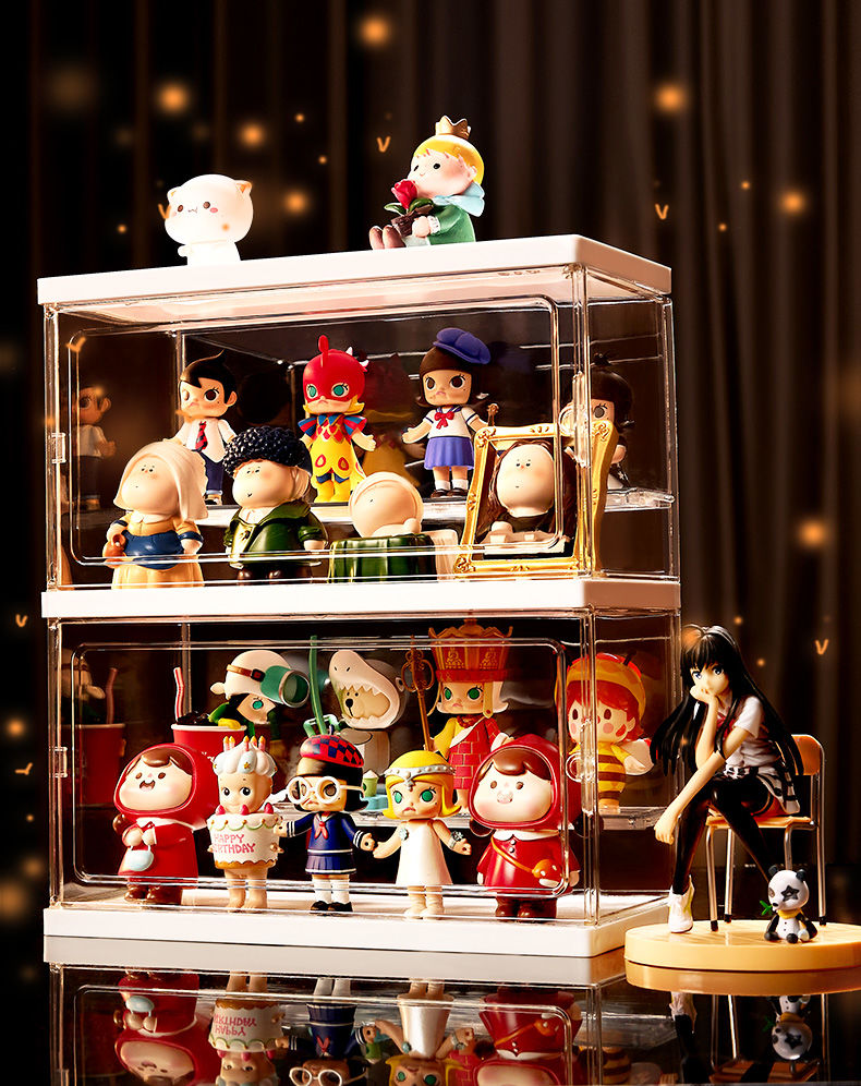 收纳盒盲盒展示架乐高透明架子亚克力泡泡玛特防尘收纳箱 特大号双层