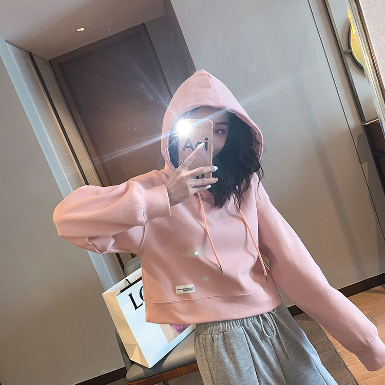2021新款连帽卫衣女秋季薄款小个子短款套头ins潮小众设计感上衣紫色