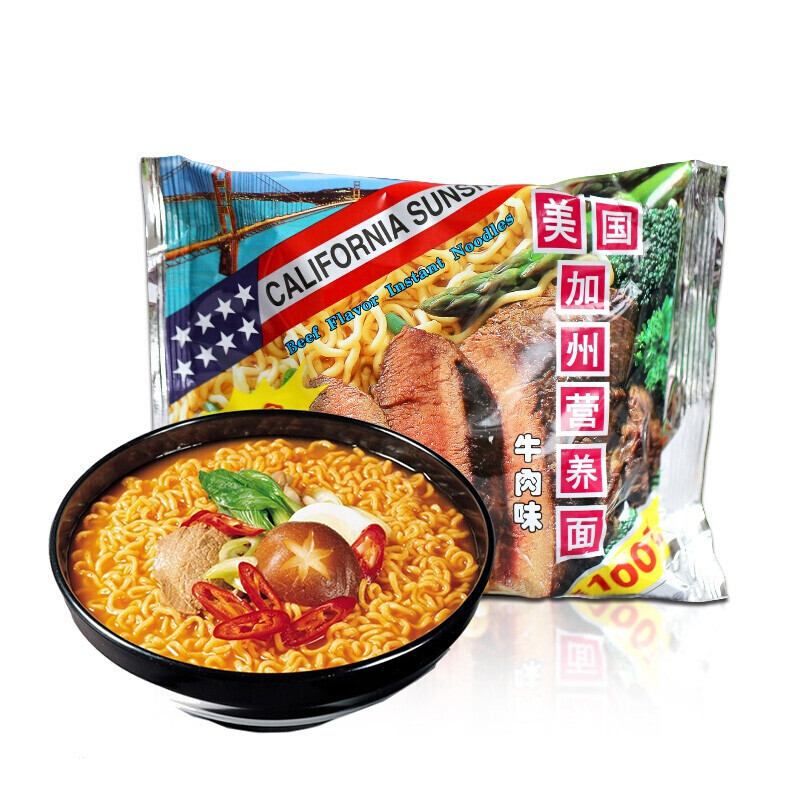 美国加州牛肉面营养方便面100g牛肉味拉面红烧牛肉泡面鲜辣味6袋