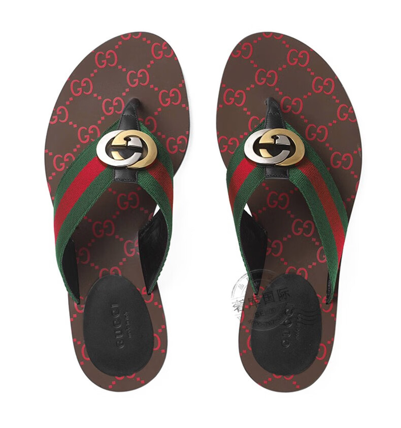 gucci古驰女鞋gg条纹夹脚凉拖鞋人字拖 8472蓝色编织 35【图片 价格