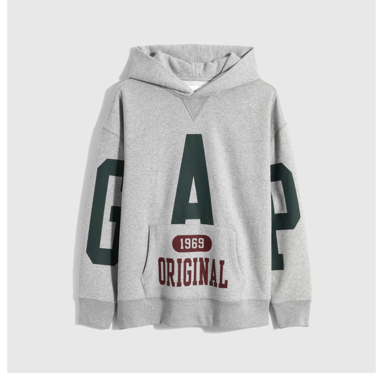 gap男装logo碳素软磨抓绒连帽衫737175冬季新款保暖宽松休闲卫衣浅