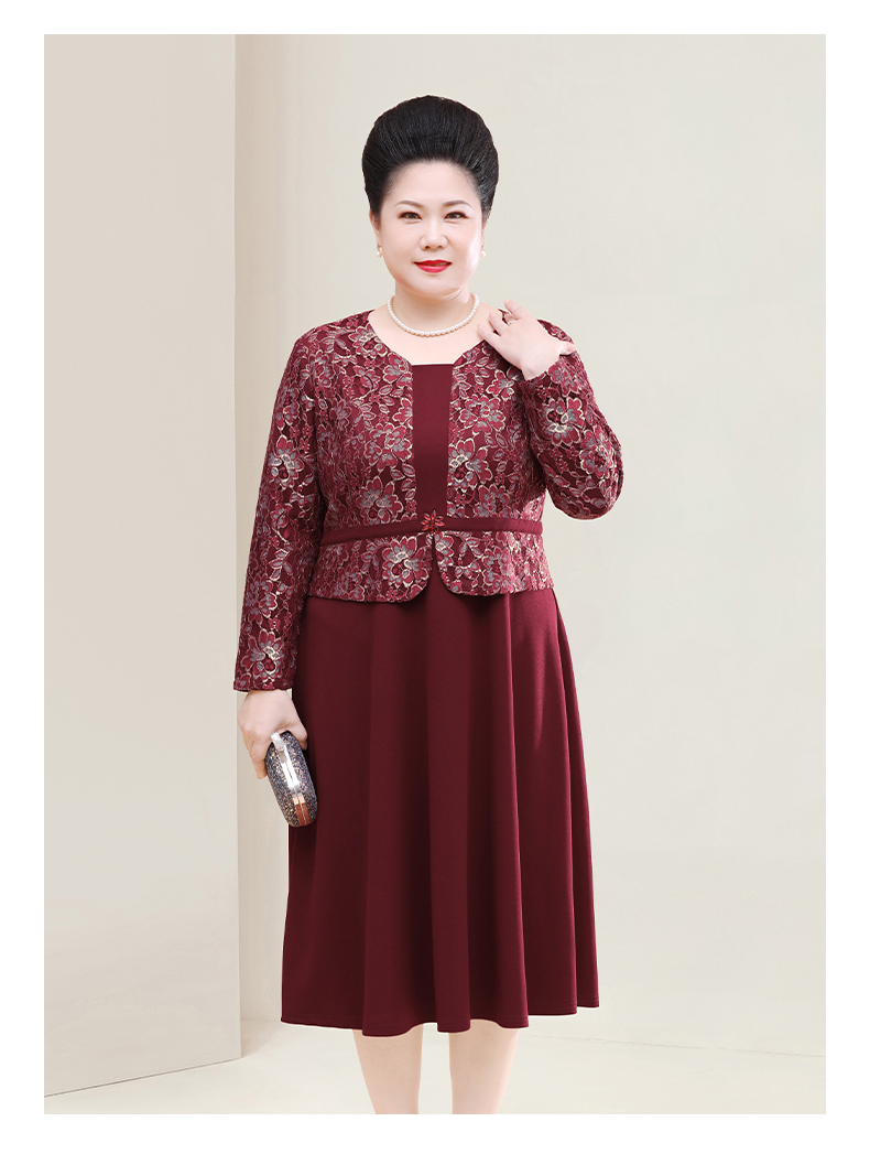 陈宣善婆婆装婚礼服妈妈春装连衣裙大码红色旗袍款胖妈妈喜婆婆洋气