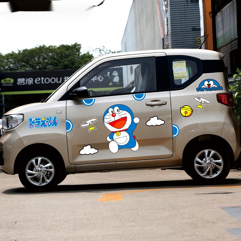适用五菱宏光miniev车贴可爱eq1哆啦a梦车身贴欧拉黑猫装饰车贴纸 哆