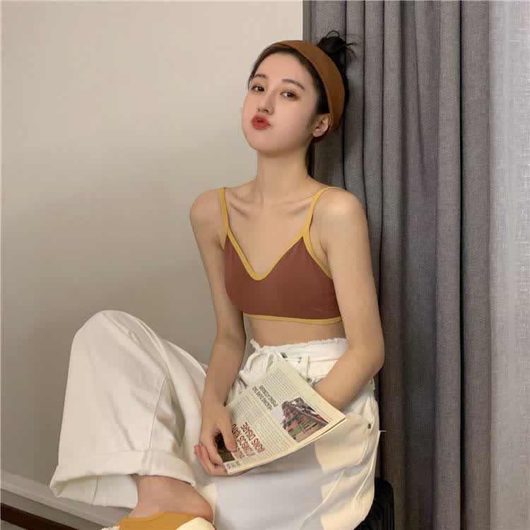 青春期女生背心无钢圈少女抹胸韩版无痕撞色内搭裹胸学生薄款运动文胸