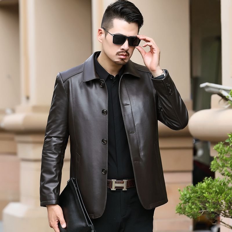 胖哥哥大码反季秋冬季新款皮衣50岁男士穿的薄款皮衣外套中老年40多60