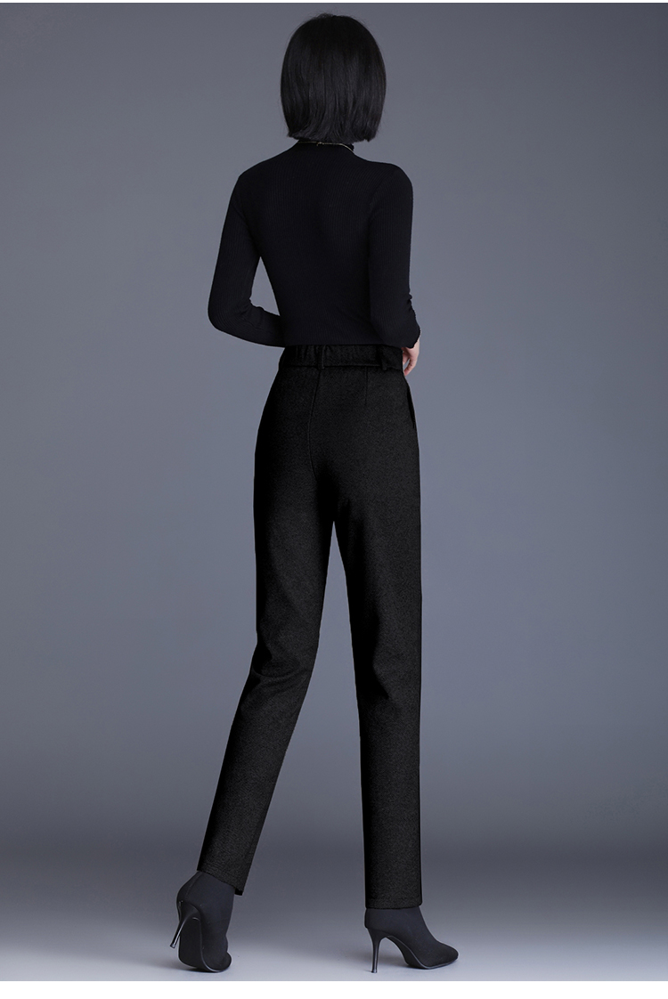 毛呢裤子女冬妈妈高腰直筒裤显瘦小脚休闲裤九分西装裤女士长裤黑色s