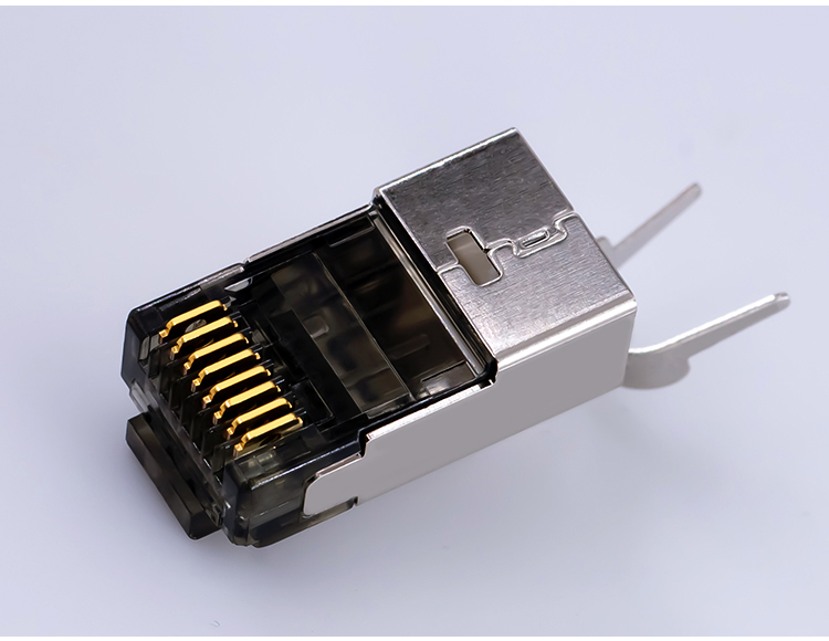 cat7超六七类网线水晶头金属rj45网络头纯铜镀金万兆屏蔽网线接头m