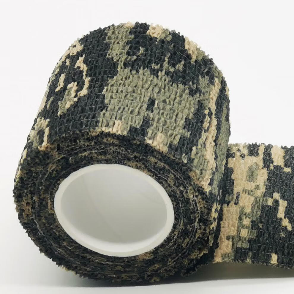 婕染迷彩胶带胶布绷带胶粘布自粘无纺布料户外伪装网棉布条迷彩布带