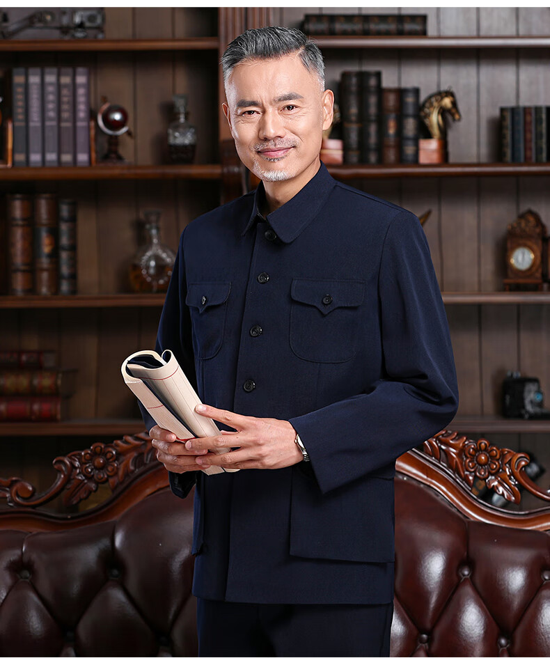 鸟(plover)品牌轻奢男装 中山装套装男老年人衣服老式中山服老人外套