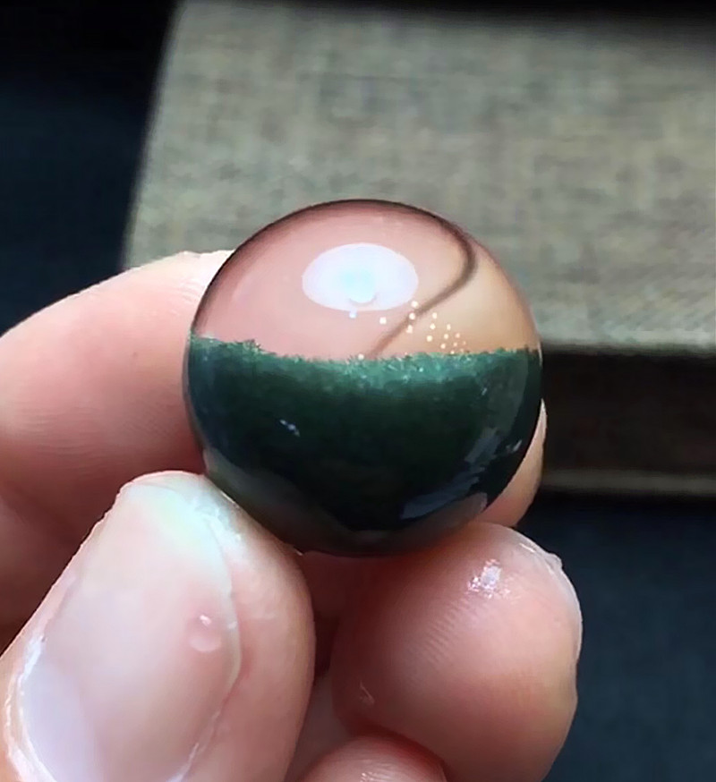 檀福匠 7a收藏级天然绿幽灵聚宝盆散珠无孔单珠无红皮圆珠子多宝手串