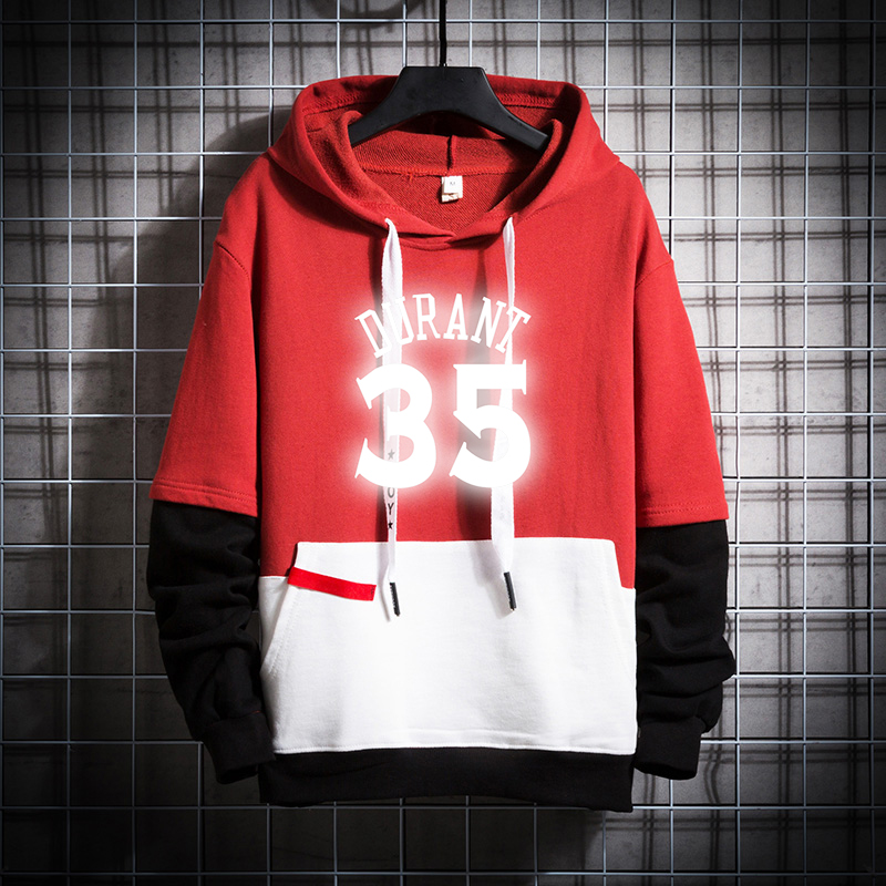 运动卫衣勇士队35杜兰特卫衣新款拼接帅气连帽衫青少年学生拼接情侣