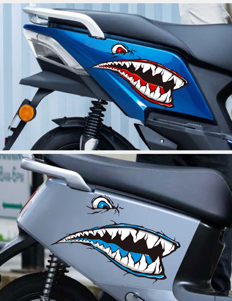 电动摩托车鲨鱼嘴车贴个性创意腰线拉花遮挡划痕贴纸 a款蓝色一对装