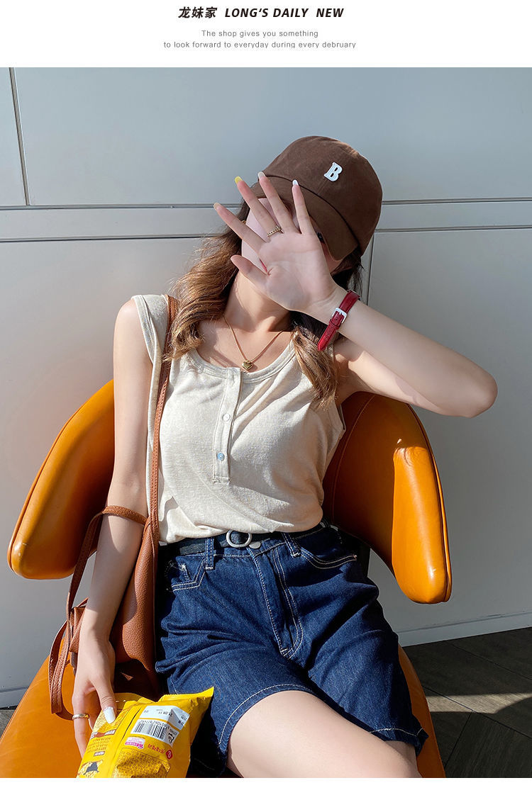 吊带背心工字背心女内搭夏季外穿白色打底加码吊带宽松竹节棉无袖上衣