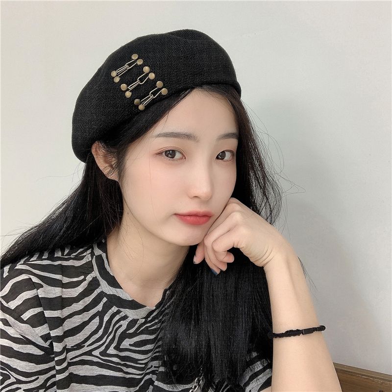 礼莎甜飒御姐风贝雷帽女夏季薄款日系钉扣镂空气质优雅百搭画家帽子