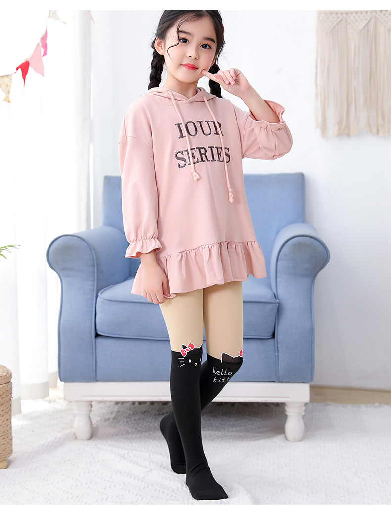 裤袜女童春秋薄款儿童连裤袜拼接丝袜假中筒袜过膝袜女童长筒袜宝宝