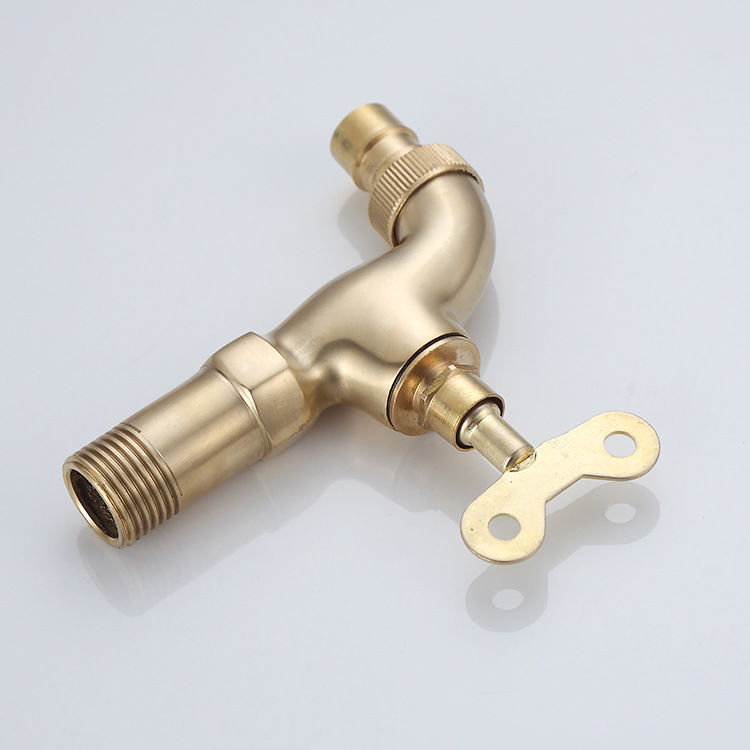 黑宁铜本色带钥匙洗衣机水龙头快开水嘴入墙式洗衣机水龙头铜色中长
