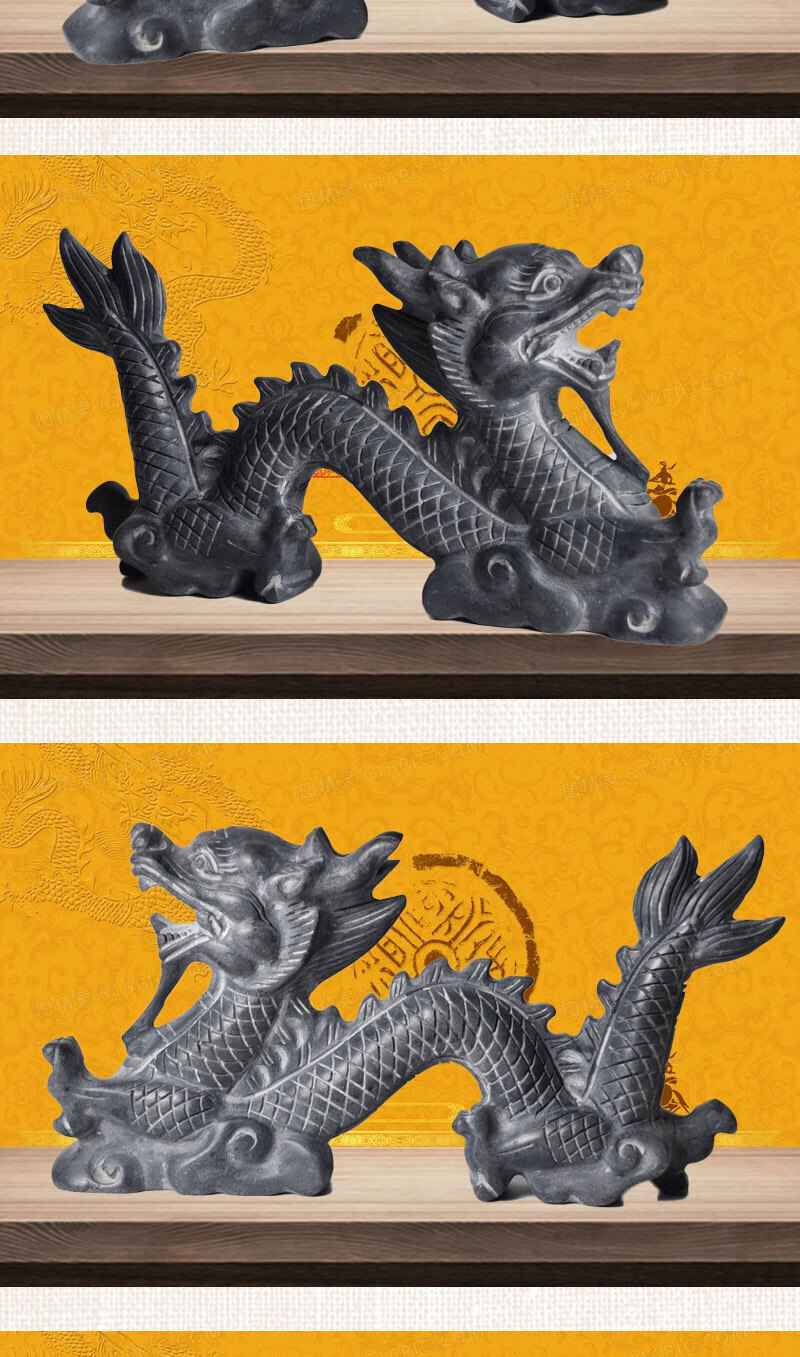 lism 石雕青石龙摆件二龙戏珠青龙生肖石头龙雕刻房顶石龙庭院装饰 长