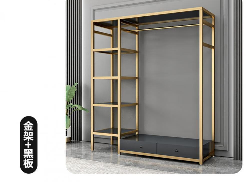 开放式衣柜金属 卧室落地步入式衣柜架简易铁艺挂衣架金属衣帽间置物