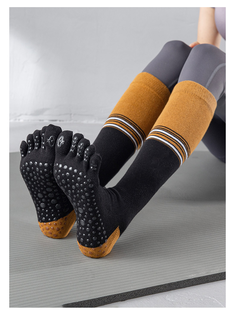 小鱼加加瑜伽袜子瑜伽袜中长筒秋冬季五指防滑保暖纯棉普拉提室内专用