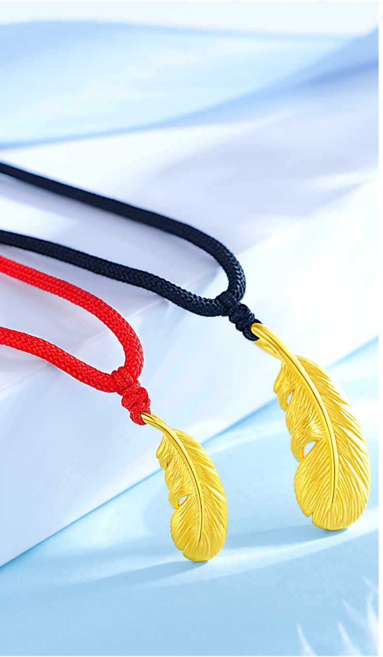 老凤凰黄金羽毛项链999足金吊坠3d硬金羽毛挂坠羽毛黄金项链坠送女友