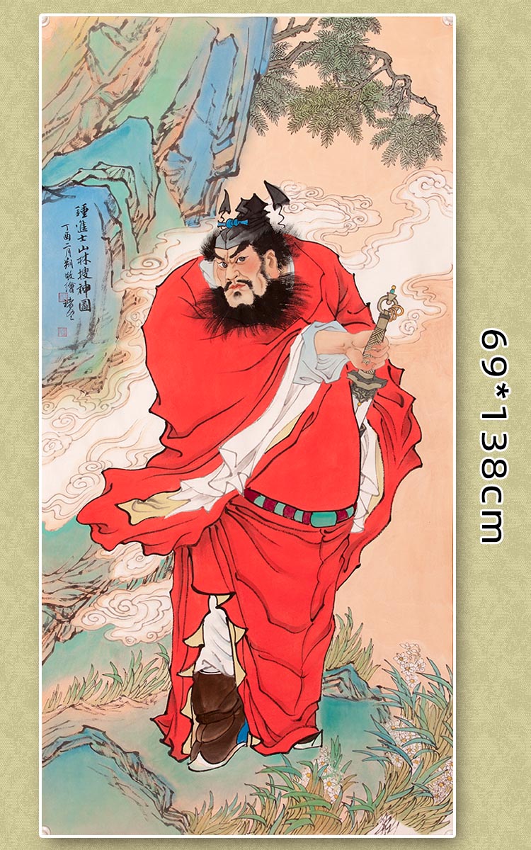 钟馗画像朱砂手绘手绘直销中国画朱砂钟馗画像祈福送平